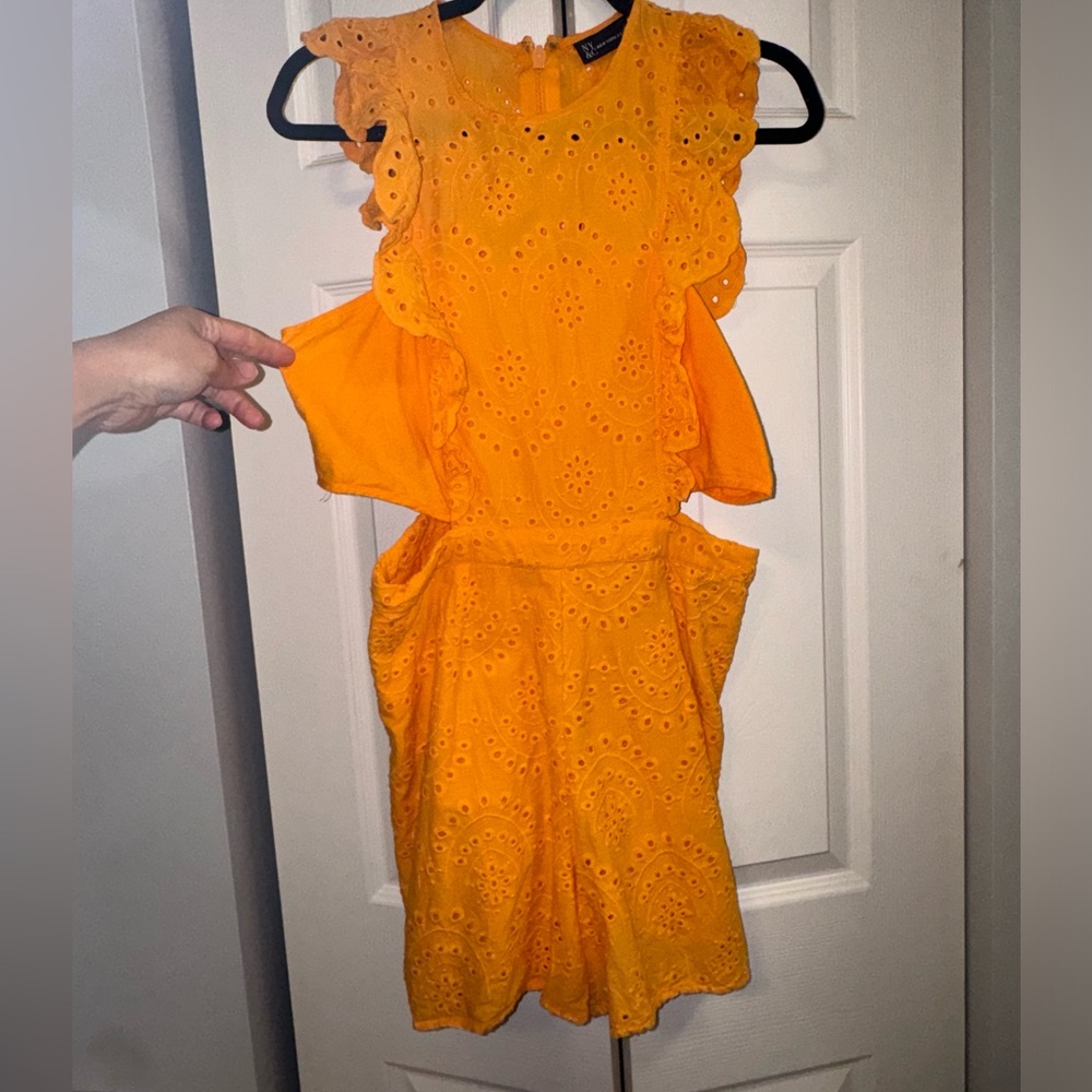 New York & Company Bright Orange Eyelet Romper